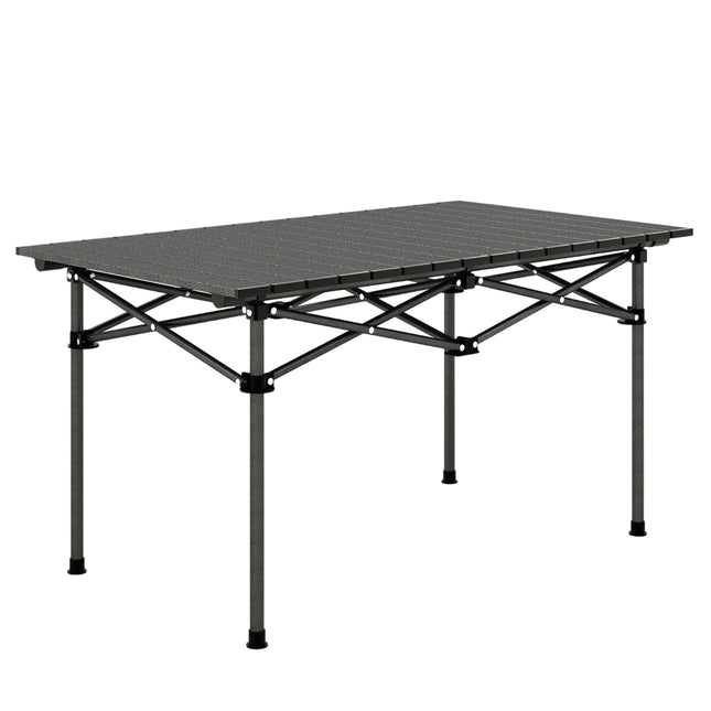 Aluminum camping table for 4-6 people, foldable picnic table with carrying bag, black