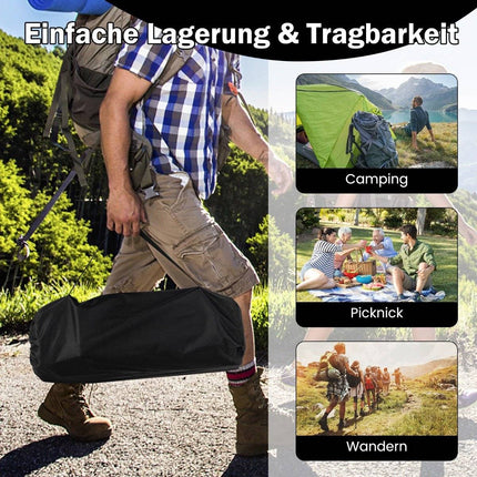 Aluminum camping table for 4-6 people, foldable picnic table with carrying bag, black