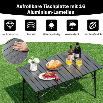 Aluminum camping table for 4-6 people, foldable picnic table with carrying bag, black