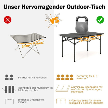 Aluminum camping table for 4-6 people, foldable picnic table with carrying bag, black