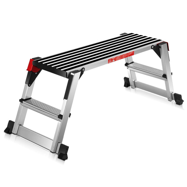 Aluminum work platform folding workbench with anti-slip mats 126 x 52.5 x 49.5 cm silver