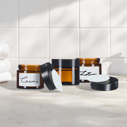 Amber Glass Cream Jars, 60 ml, UV Protection, Leak-Proof