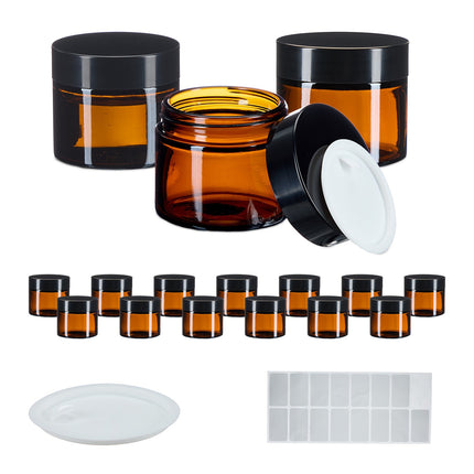 Amber Glass Cream Jars, 60 ml, UV Protection, Leak-Proof