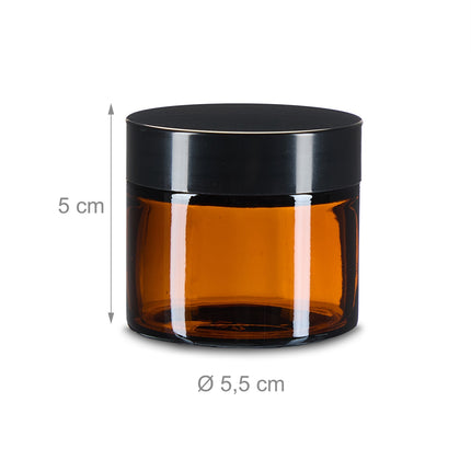 Amber Glass Cream Jars, 60 ml, UV Protection, Leak-Proof