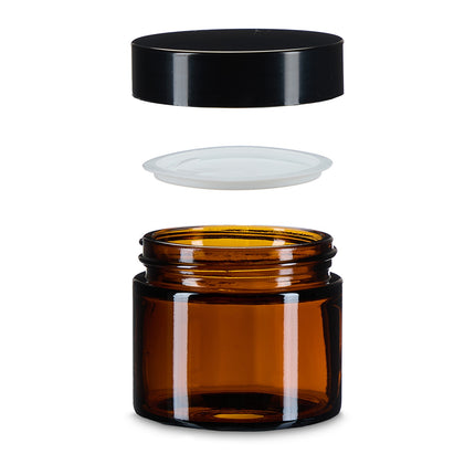 Amber Glass Cream Jars, 60 ml, UV Protection, Leak-Proof