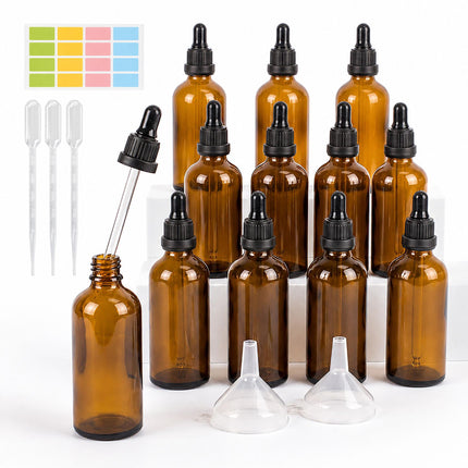 Amber Glass Dropper Bottles, 100 ml, 12-Pack Set