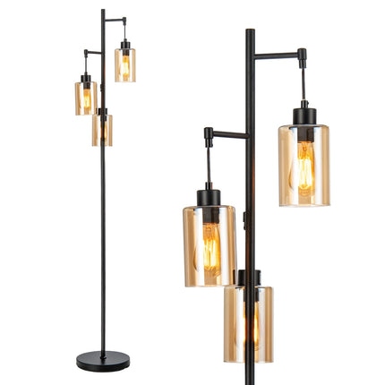 Amber Glass Floor Lamp, 3 Shades, Foot Switch, Metal Base