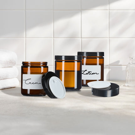 Amber Glass Jars, 12-Pack – UV Protection, Leak-Proof