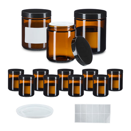 Amber Glass Jars, 12-Pack – UV Protection, Leak-Proof