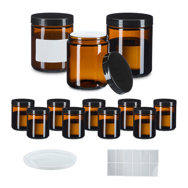 Amber Glass Jars, 12-Pack – UV Protection, Leak-Proof