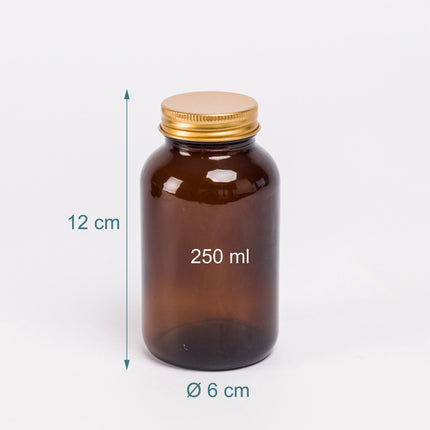 Amber Glass Jars, 250ml, Set of 5, Airtight Lids