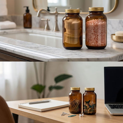 Amber Glass Jars, 250ml, Set of 5, Airtight Lids