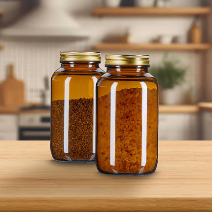 Amber Glass Jars 400ml, Wide-Mouth, Airtight Seal