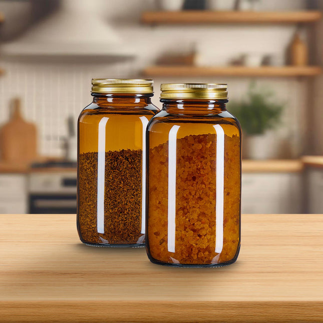 Amber Glass Jars 400ml, Wide-Mouth, Airtight Seal