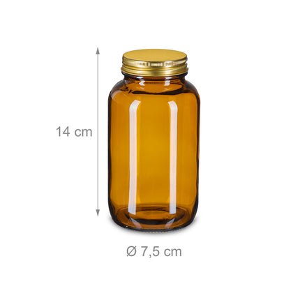 Amber Glass Jars 400ml, Wide-Mouth, Airtight Seal