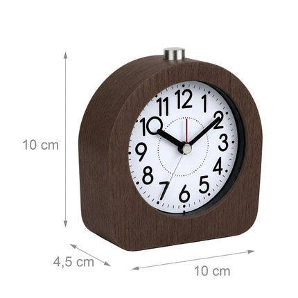 Analogue Beech Wood Alarm Clock with Snooze and Light, Dark Brown