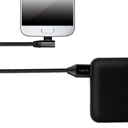 Angled MicroUSB cable USB 2.0 15W 1m