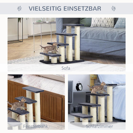 4-step soft plush pet stairs, gray, 60x40.5x59 cm