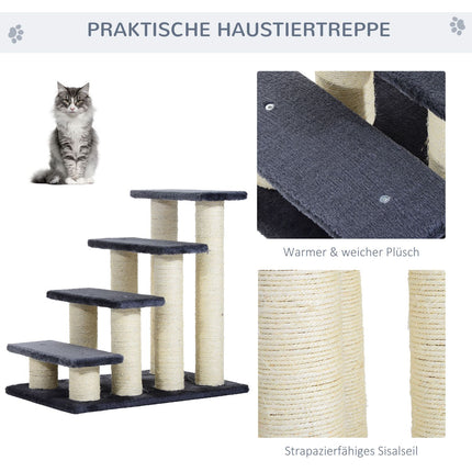 4-step soft plush pet stairs, gray, 60x40.5x59 cm