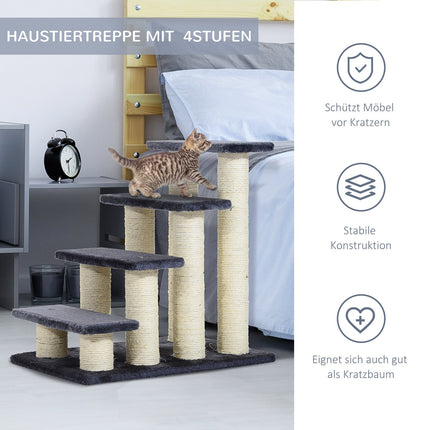 4-step soft plush pet stairs, gray, 60x40.5x59 cm