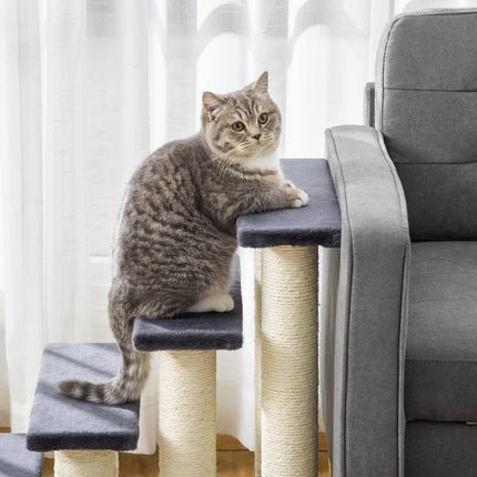 4-step soft plush pet stairs, gray, 60x40.5x59 cm