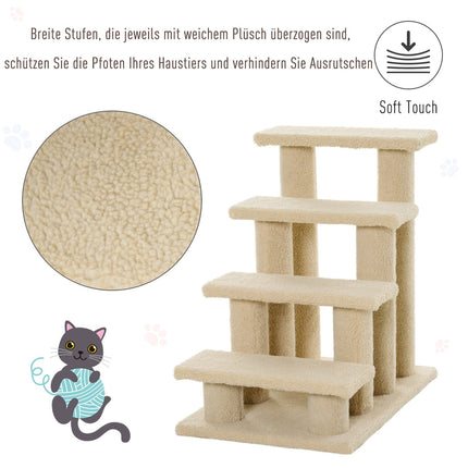 Animal stairs, 4-step plush, beige, 63.5x43x60 cm