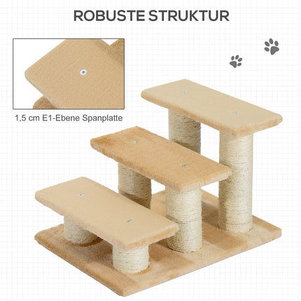 3-step plush stairs for dogs and cats, cream, 45x35x34 cm