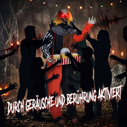 Animated Halloween Clown with Popcorn Box and LED Eyes
