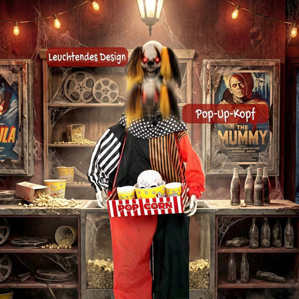 Animated Halloween Clown with Popcorn Box and LED Eyes