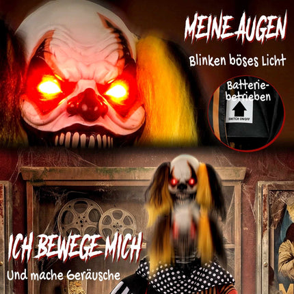 Animated Halloween Clown with Popcorn Box and LED Eyes