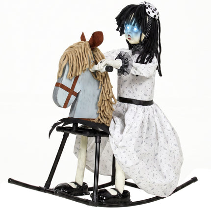 Animated Halloween Girl on Rocking Horse with Lights and Sound