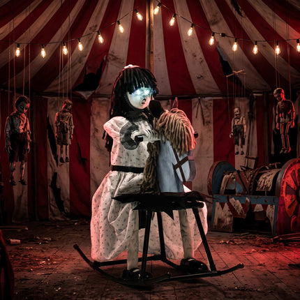 Animated Halloween Girl on Rocking Horse with Lights and Sound