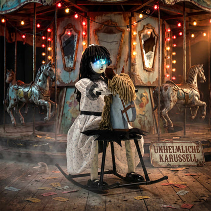 Animated Halloween Girl on Rocking Horse with Lights and Sound