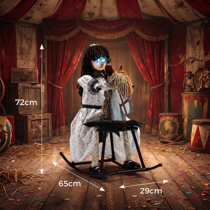 Animated Halloween Girl on Rocking Horse with Lights and Sound
