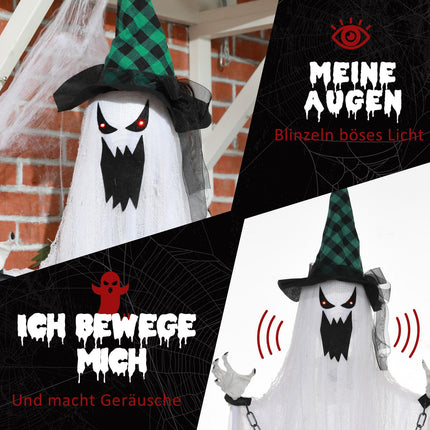 Animated Halloween Prop – Shaking Ghost with Red Eyes