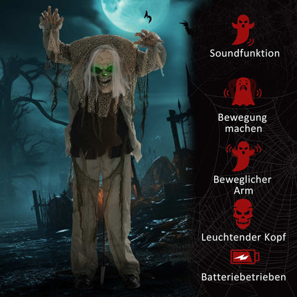 Animated Halloween Skeleton Ghost with Red Eyes, 160 cm