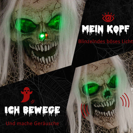 Animated Halloween Skeleton Ghost with Red Eyes, 160 cm