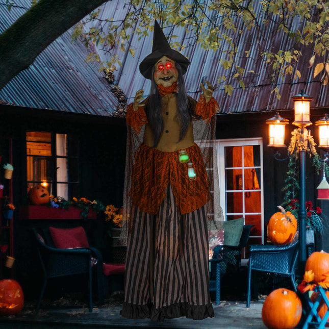 Animated Halloween Witch Decoration with Red Eyes, 183 cm