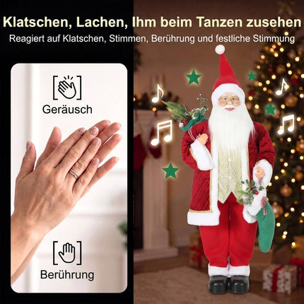 Animated Singing Santa 120 cm with Stocking and Gift Sack, Turning Head, Red