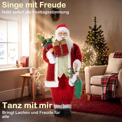 Animated Singing Santa 120 cm with Stocking and Gift Sack, Turning Head, Red