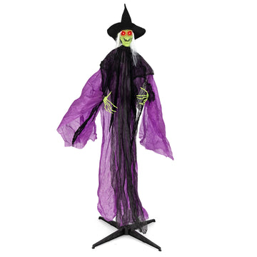 Animated Standing Witch 7.2 ft with Red Glowing Eyes, Purple, Sound Activated