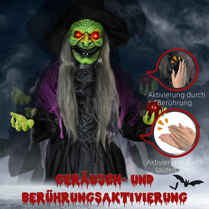 Animated Witch Halloween Decoration, 180 cm, Red Eyes