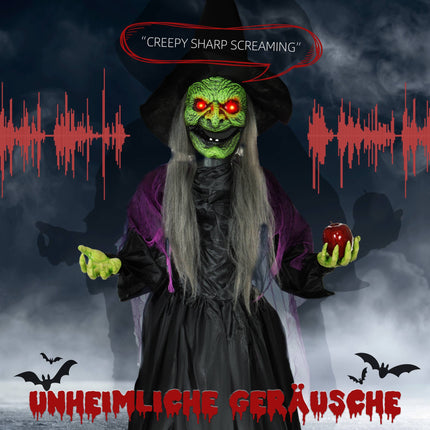 Animated Witch Halloween Decoration, 180 cm, Red Eyes