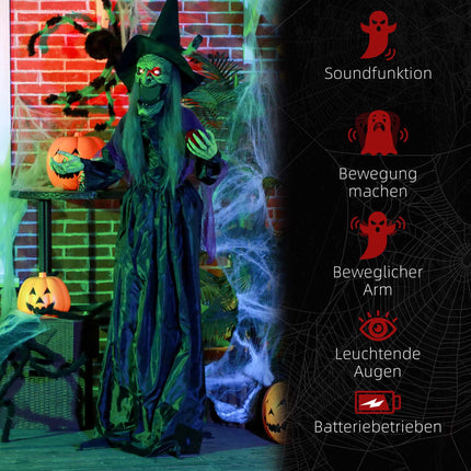 Animated Witch Halloween Decoration, 180 cm, Red Eyes