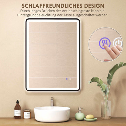 Anti-Fog LED Bathroom Mirror, Dimmable, 80x60 cm