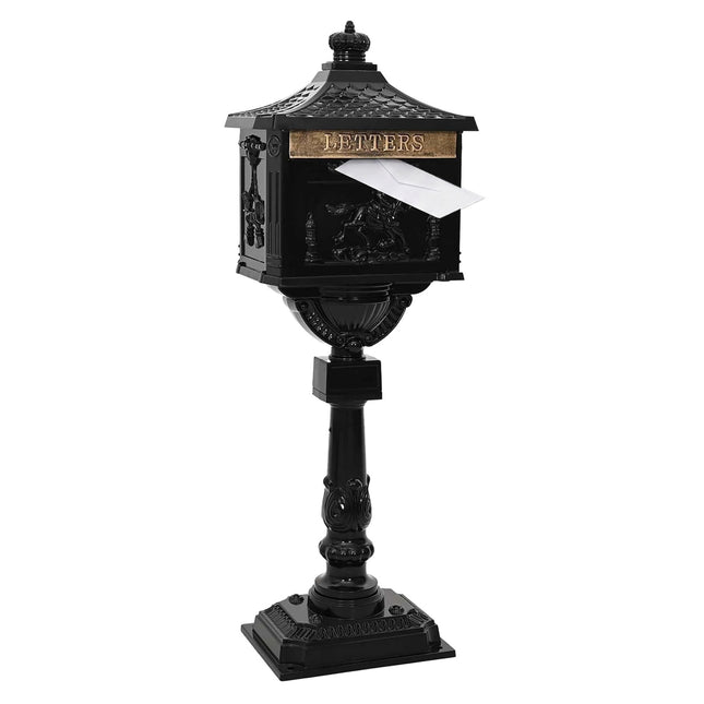 Antique Black Aluminium Freestanding Column Letterbox