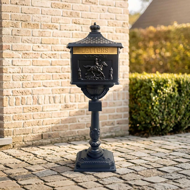 Antique Black Aluminium Freestanding Column Letterbox