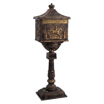 Antique Bronze Freestanding Column Letterbox, Rustproof Aluminum