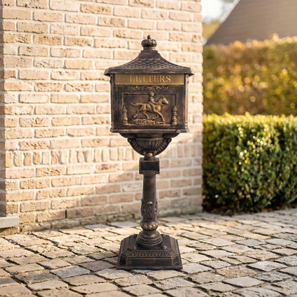 Antique Bronze Freestanding Column Letterbox, Rustproof Aluminum