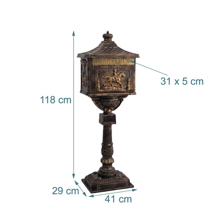 Antique Bronze Freestanding Column Letterbox, Rustproof Aluminum